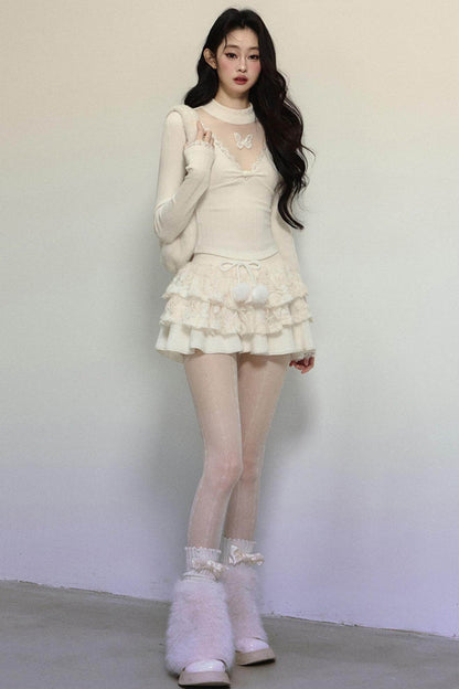 Long Sleeve V-Neck Lace Top - My Store
