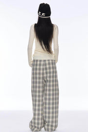 Slim Plaid Wide Pants - My Store