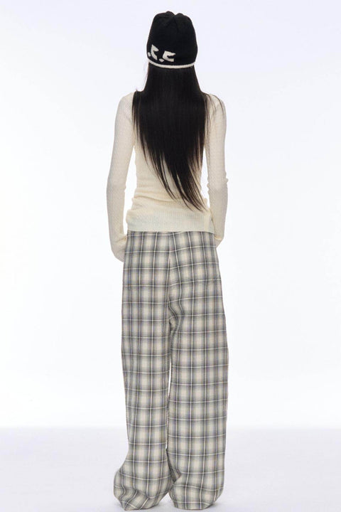 Slim Plaid Wide Pants - My Store