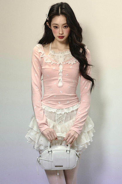 Slim Fit Patchwork Long Sleeve Top - My Store