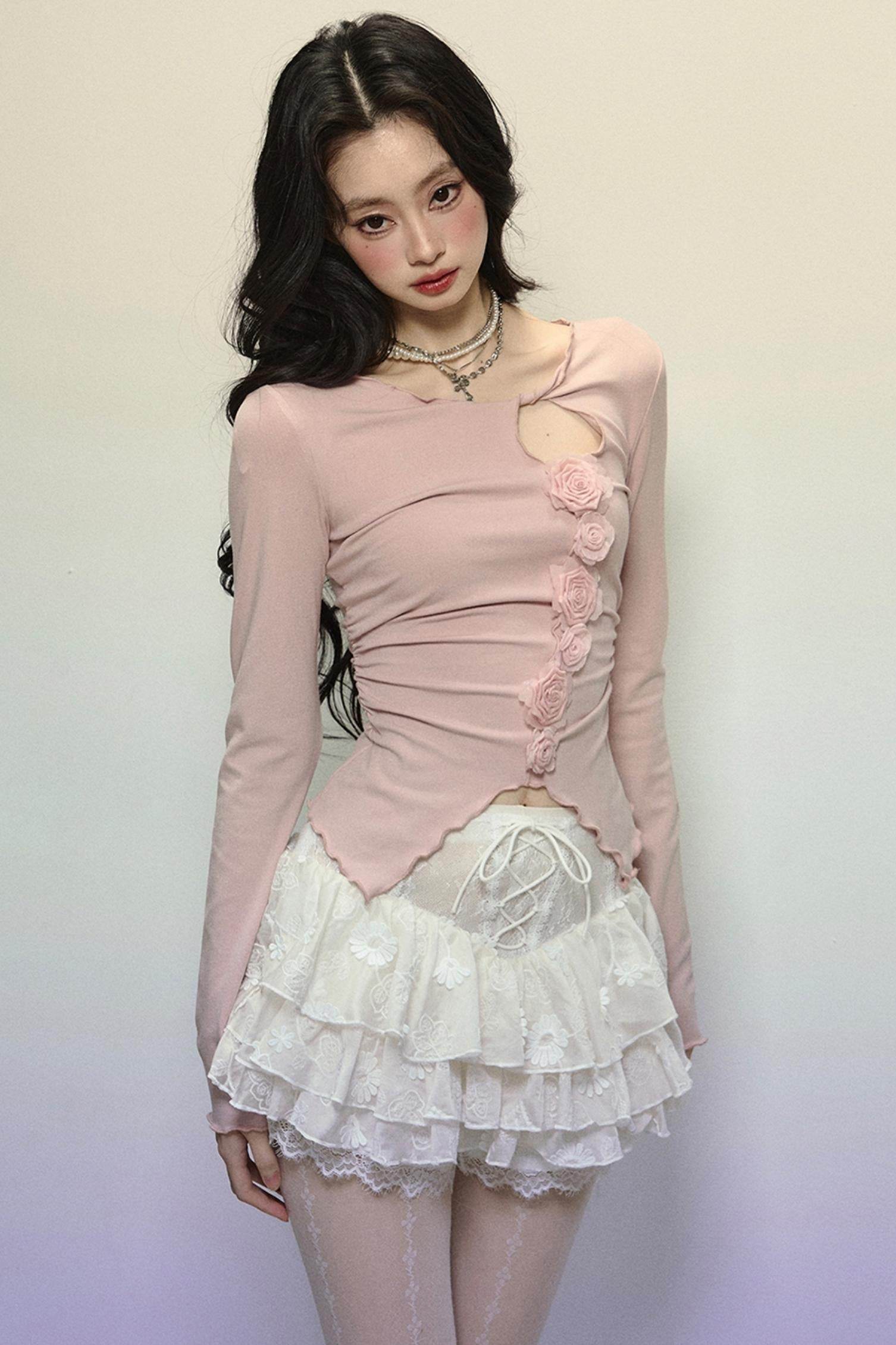 Cutout Slim Long Sleeve Top - My Store