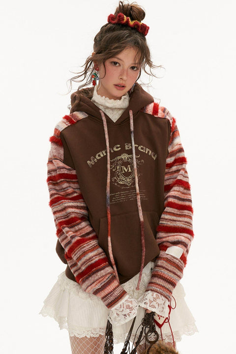 Stitched Striped Woolen Hoodie - My Store