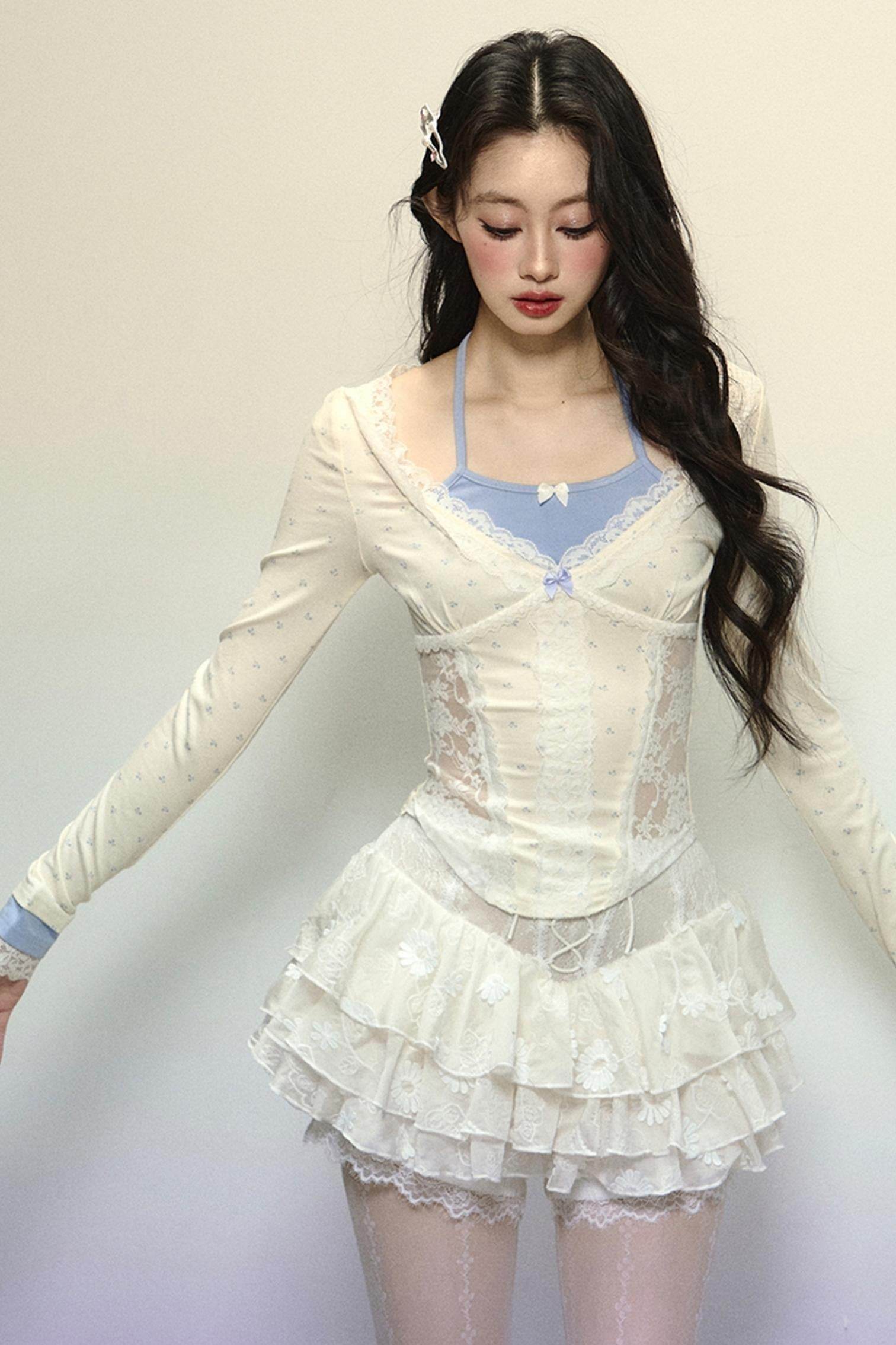 Sheer Lace Halterneck Top - My Store