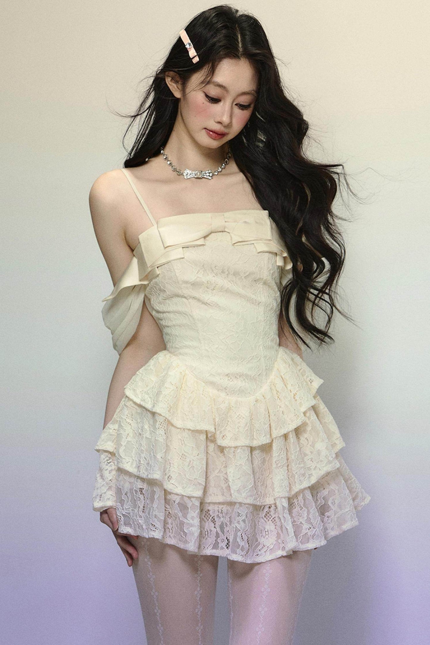 One-Shoulder French Lace Slip Dress - My Store