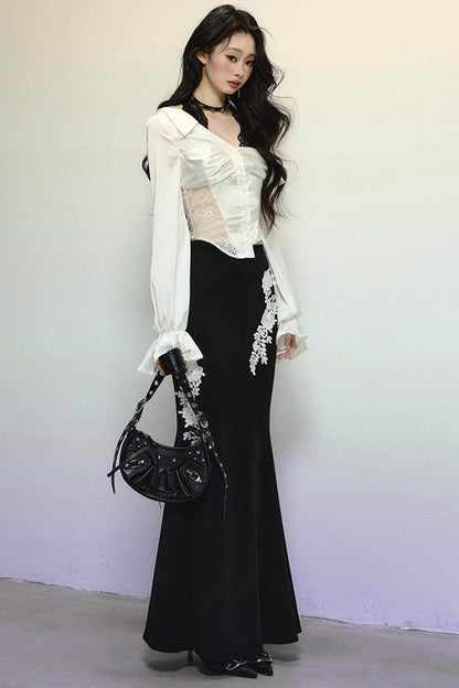 Asymmetrical Shoulder Top & Fishtail Skirt Set-Up - My Store