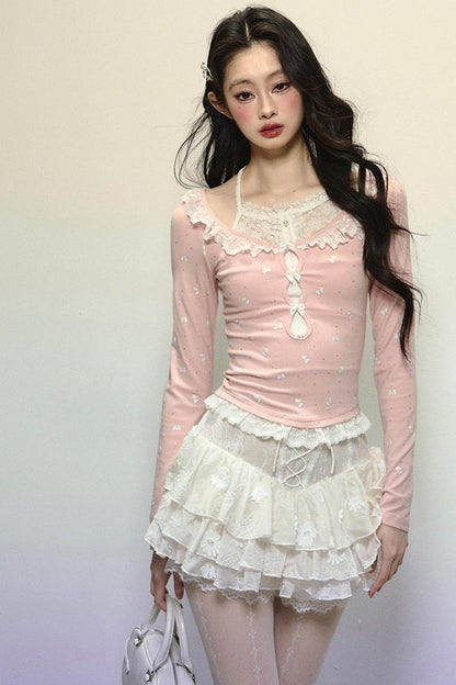 Slim Fit Patchwork Long Sleeve Top - My Store
