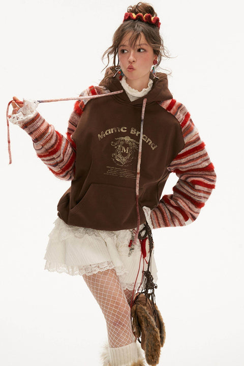 Stitched Striped Woolen Hoodie - My Store