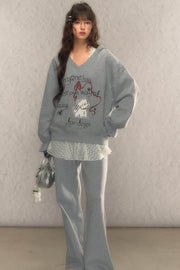 V-Neck Sweatshirt & Pants Set - My Store