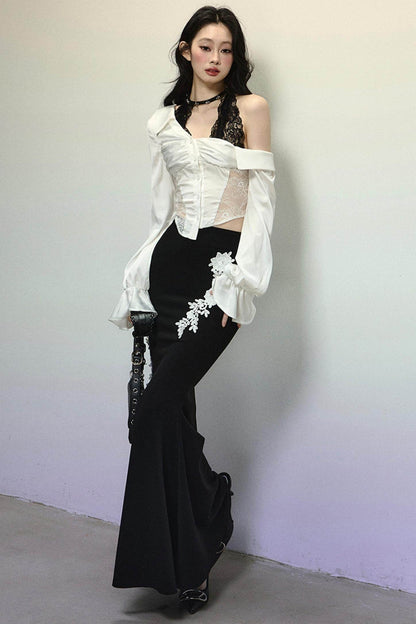 Asymmetrical Shoulder Top & Fishtail Skirt Set-Up - My Store