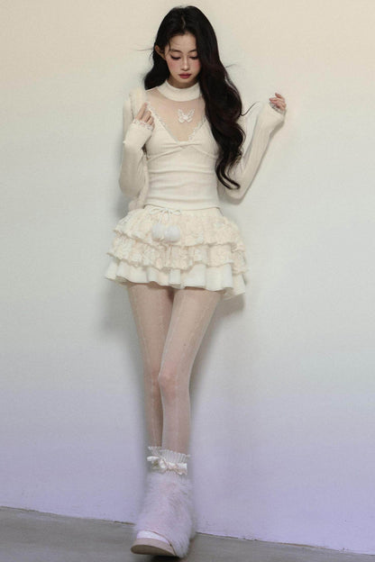 Long Sleeve V-Neck Lace Top - My Store