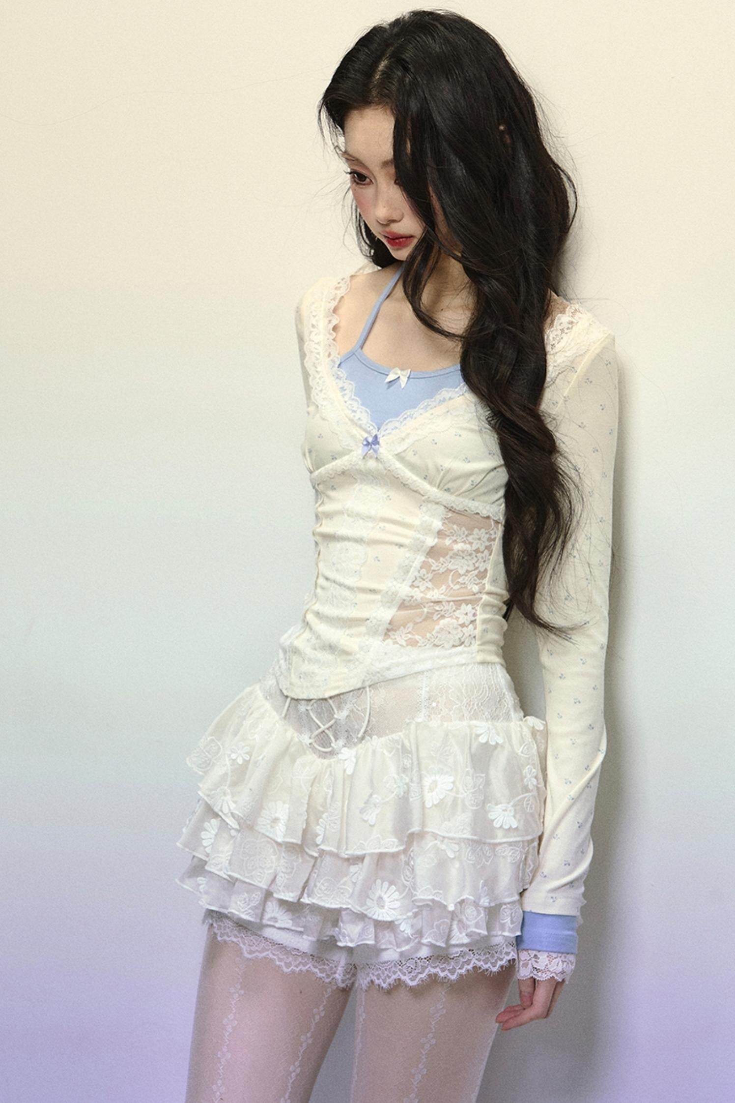 Sheer Lace Halterneck Top - My Store