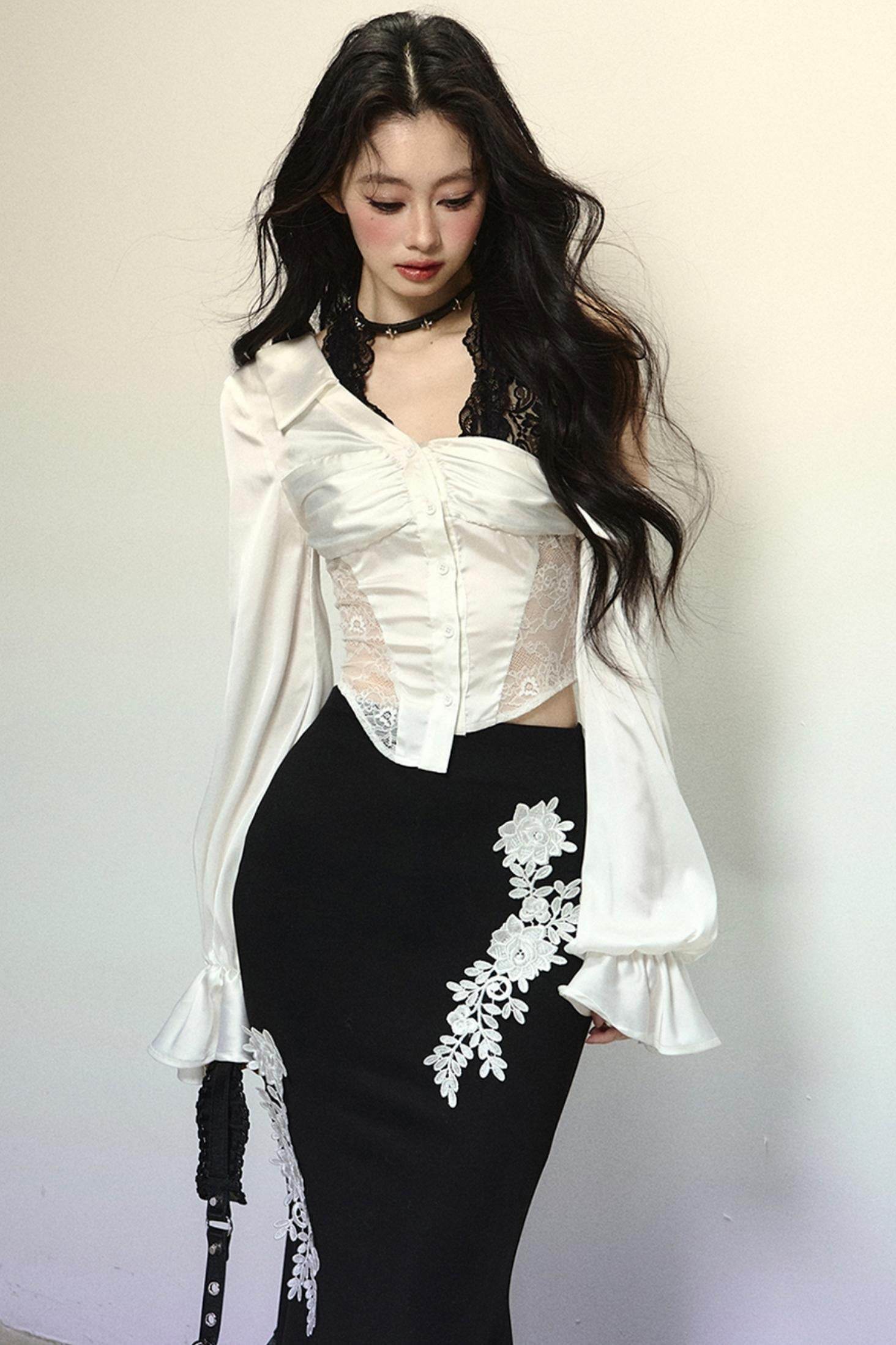 Asymmetrical Shoulder Top & Fishtail Skirt Set-Up - My Store