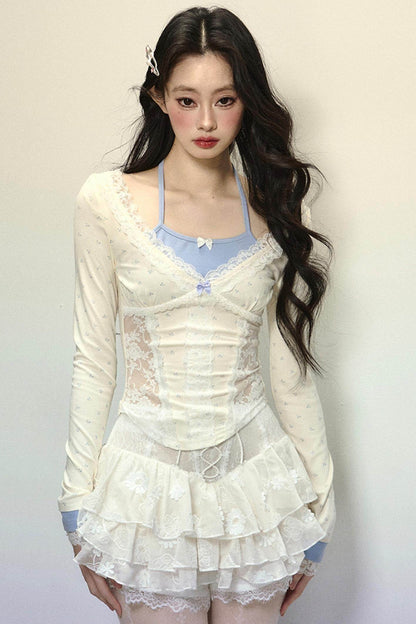 Sheer Lace Halterneck Top - My Store