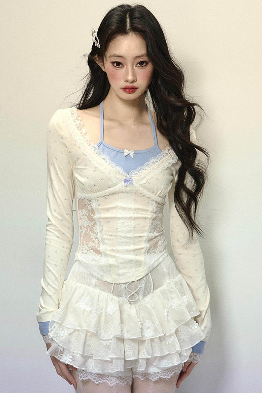 Sheer Lace Halterneck Top - My Store