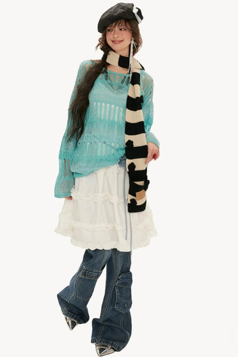 Striped Flower Pocket Neck Scarf - My Store