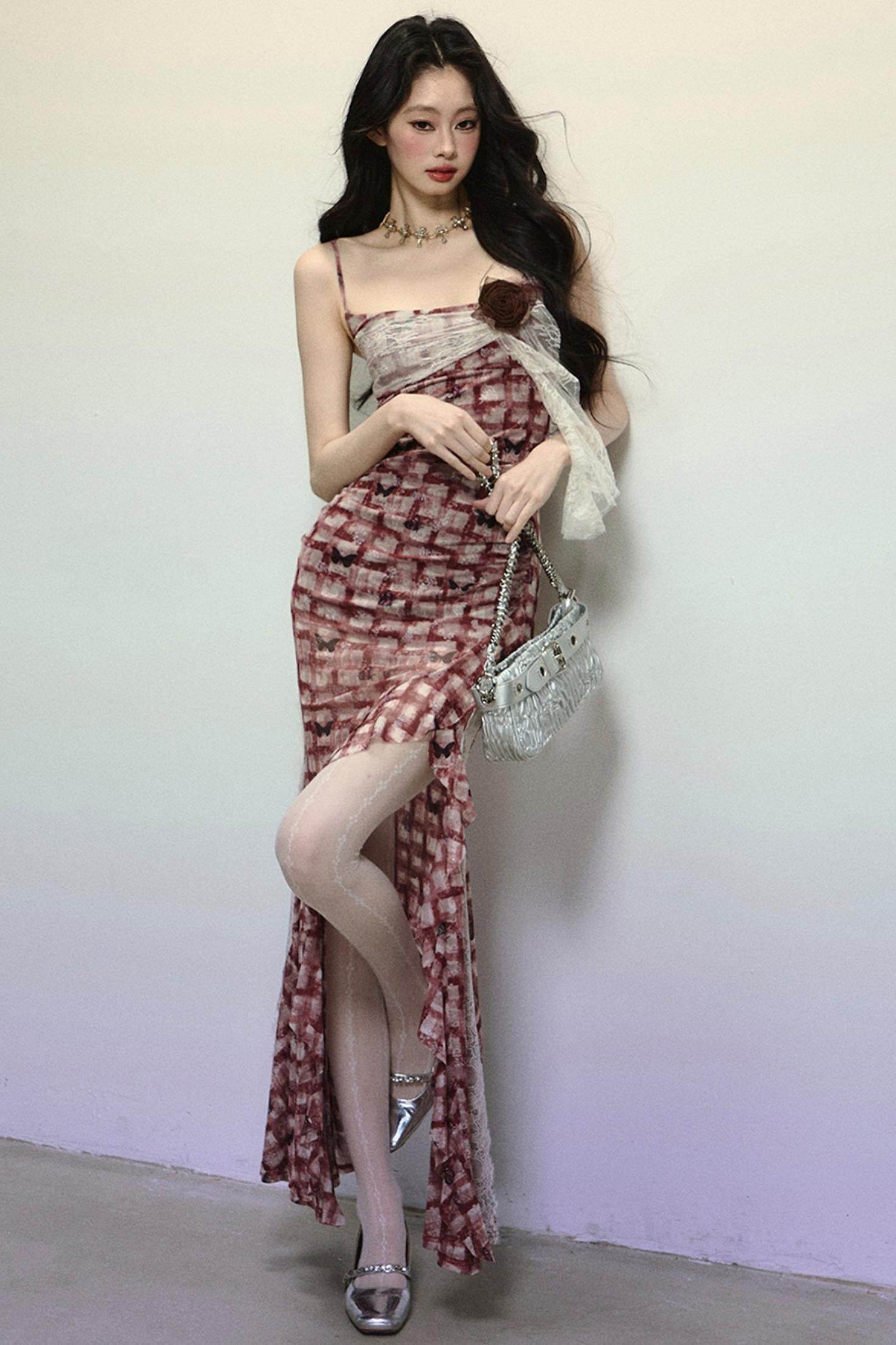 One-Shoulder Checked Slip Dress - My Store