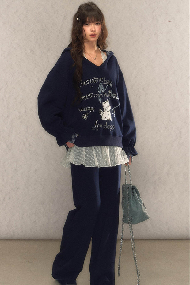 V-Neck Sweatshirt & Pants Set - My Store