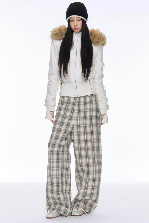 Slim Plaid Wide Pants - My Store