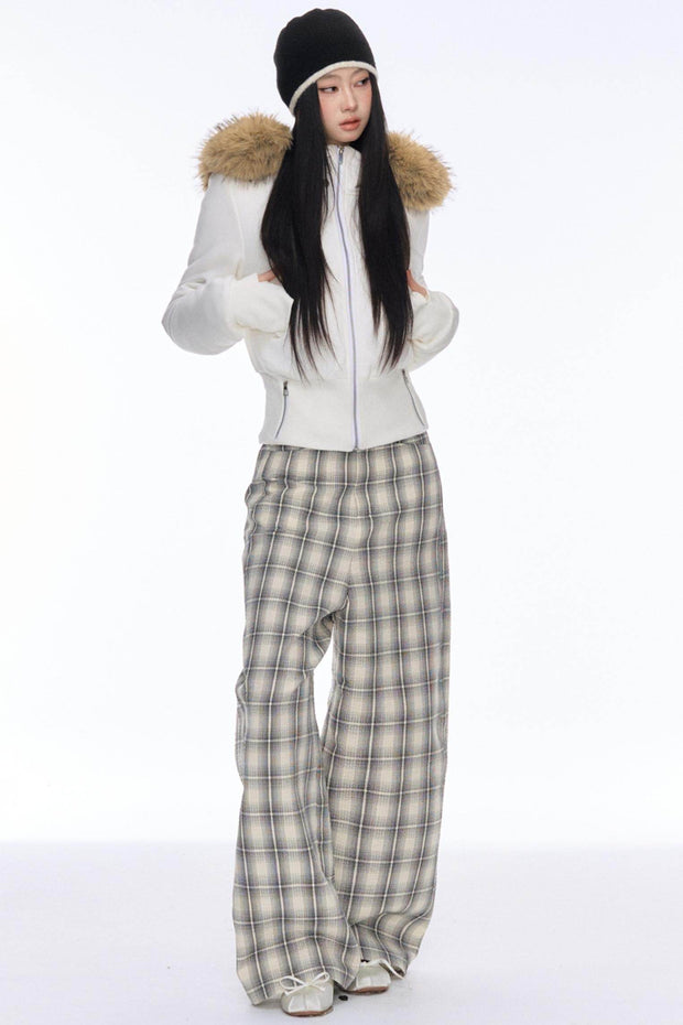 Slim Plaid Wide Pants - My Store