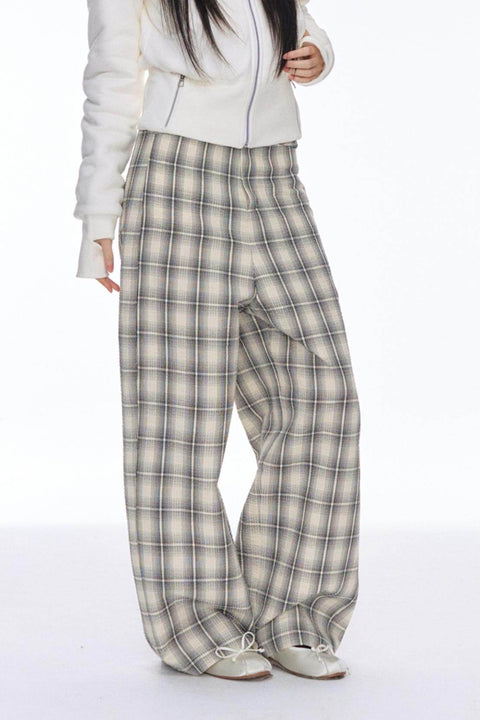 Slim Plaid Wide Pants - My Store