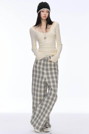 Slim Plaid Wide Pants - My Store