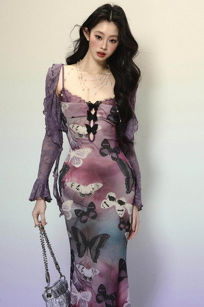 Chic Off-Shoulder Knitted Lace Dress & Coat Set-Up - My Store