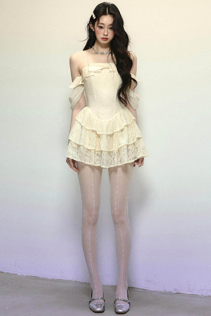 One-Shoulder French Lace Slip Dress - My Store