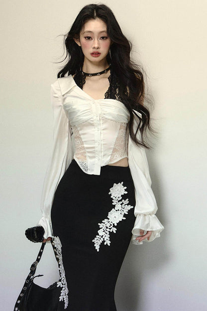 Asymmetrical Shoulder Top & Fishtail Skirt Set-Up - My Store