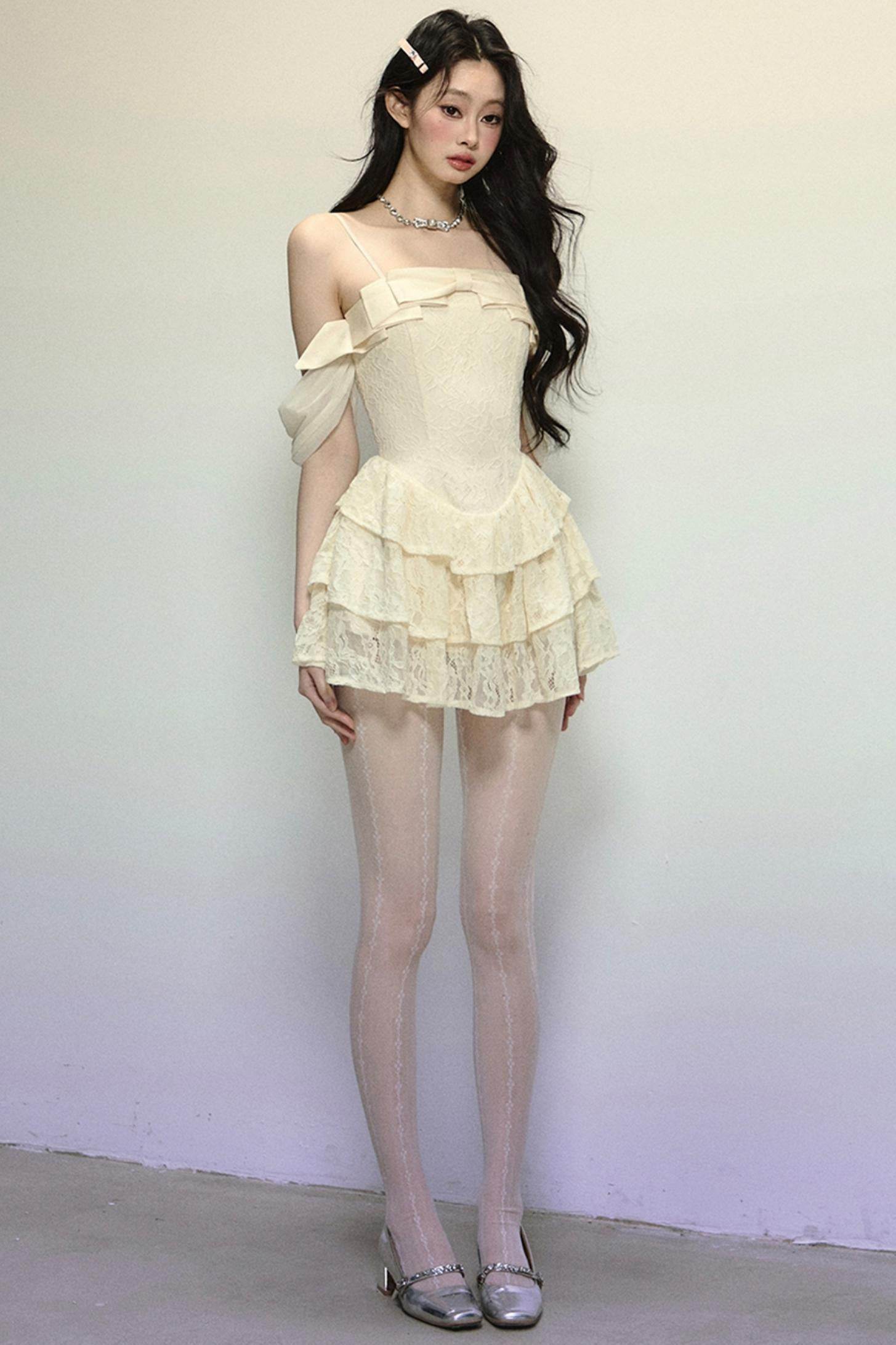 One-Shoulder French Lace Slip Dress - My Store
