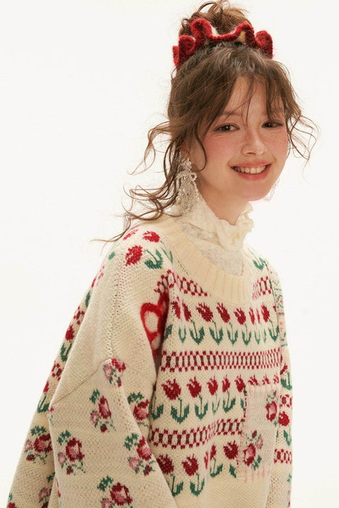 Fair Isle Floral Knit Sweater - My Store