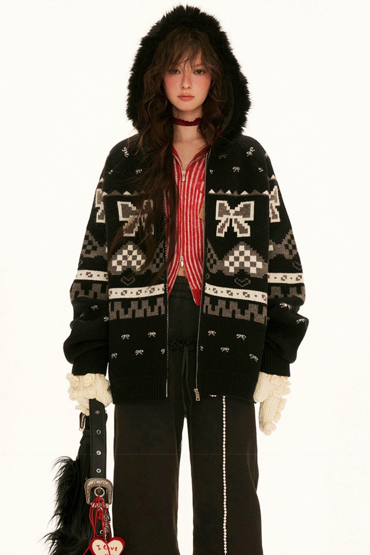 Hooded Fair Isle Pattern Sweater Outer - My Store