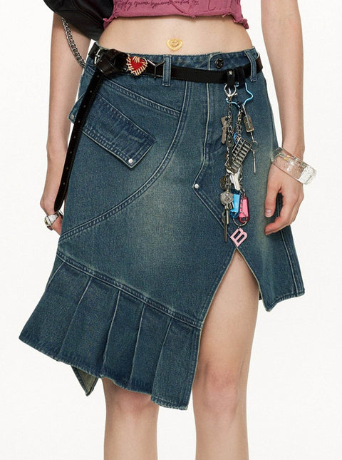 Retro Irregular Denim Skirt - My Store