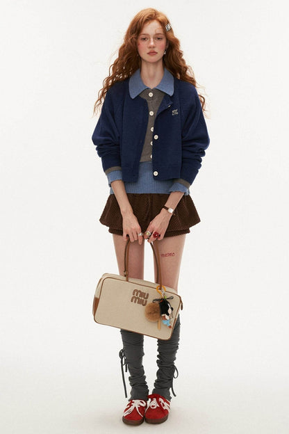College Vintage Fake Two Piece Sweater Jacket - My Store
