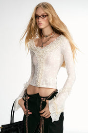 Romantic Lace V-Neck Base Layer Top - My Store