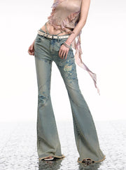 Waist Strap Streamline Damaged Jeans - My Store