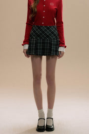 Red Embroidered Tweed Pleated Skirt - My Store