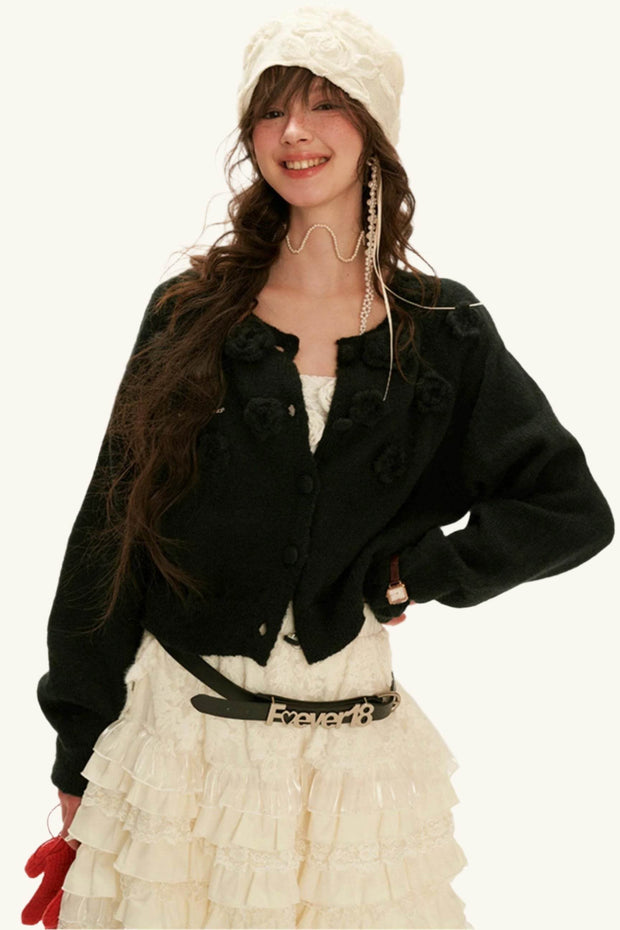 Rose Cropped Knit Cardigan - My Store