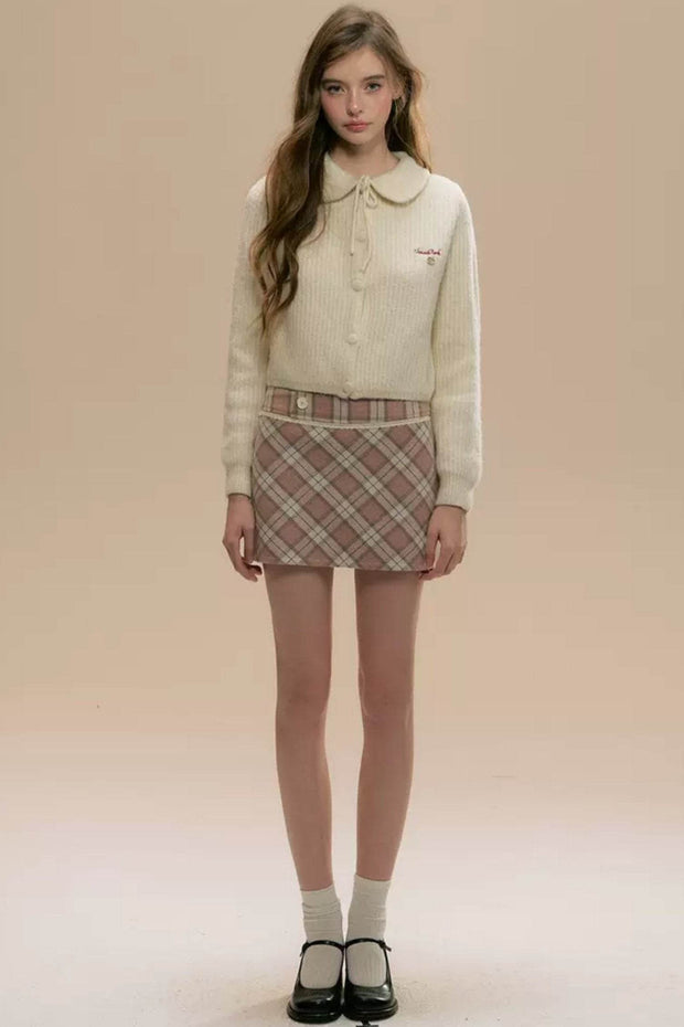 Brown Checked Woolen Skirt - My Store