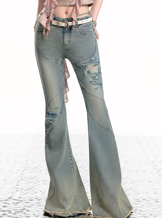 Waist Strap Streamline Damaged Jeans - My Store