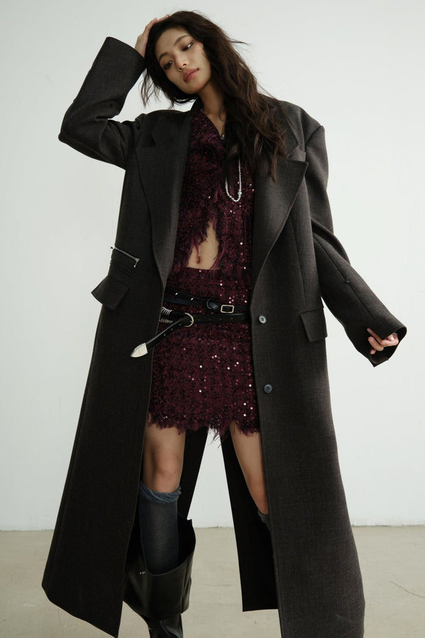 Detachable Fur Collar Long Blazer Jacket