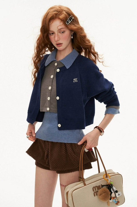 College Vintage Fake Two Piece Sweater Jacket - My Store