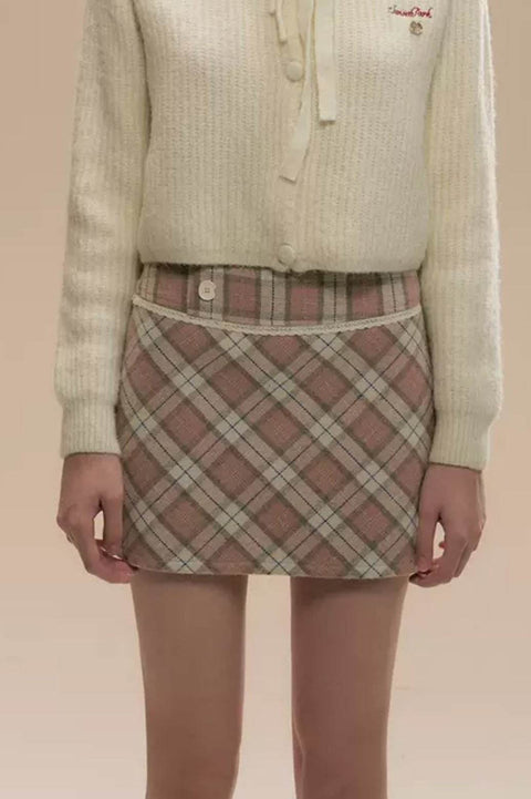 Brown Checked Woolen Skirt - My Store