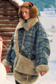 Blue Fur Plaid Winter Jacket - My Store