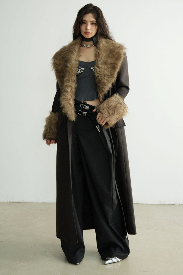 Detachable Fur Collar Long Blazer Jacket