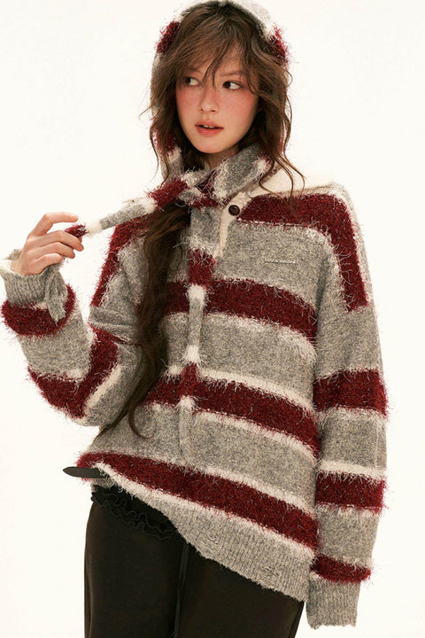 Distressed Stripe Knit Sweater - My Store