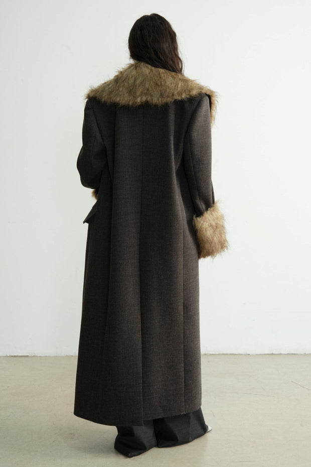 Detachable Fur Collar Long Blazer Jacket