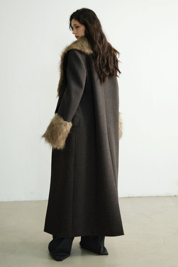 Detachable Fur Collar Long Blazer Jacket