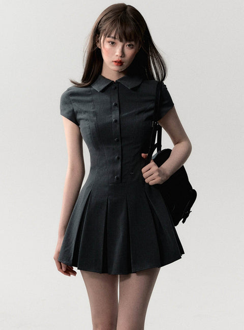 Short Sleeve College Suit Dress - My Store