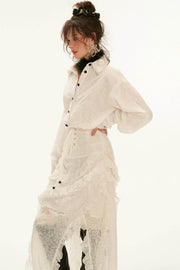 White Lace Slim Shirt Dress - My Store