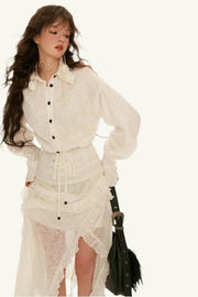 White Lace Slim Shirt Dress - My Store